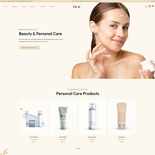 Website design portfolio for a beauty and care store.