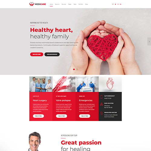 Portfolio showcasing health care company website design.