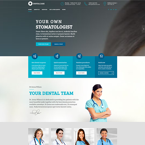 Medical website design featuring a blue background layout.