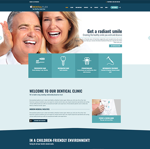 Dental clinic WordPress theme showcasing branding design portfolio.