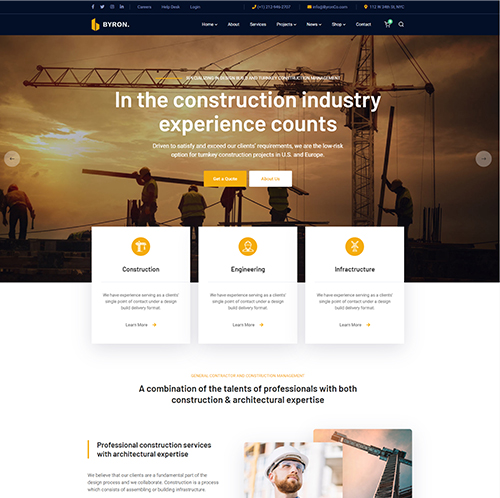 Showcase of branding designs for construction WordPress theme.