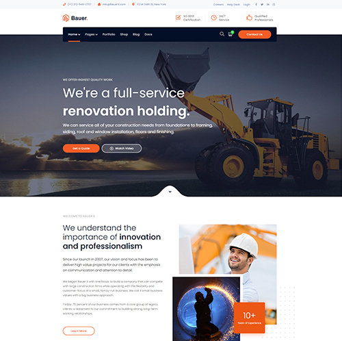 Construction company website design showcasing branding portfolio.