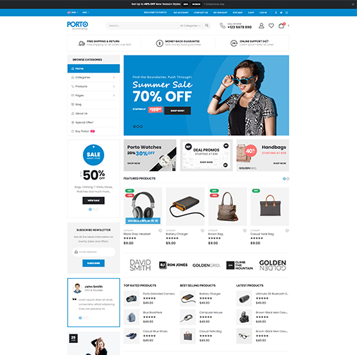 Screenshot of a website featuring blue and black branding.