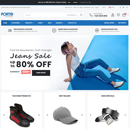 Store homepage displaying diverse items and branding design.
