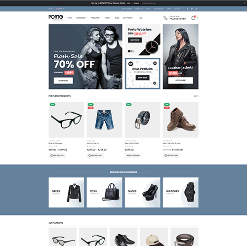 Store page displaying clothing items and branding design.