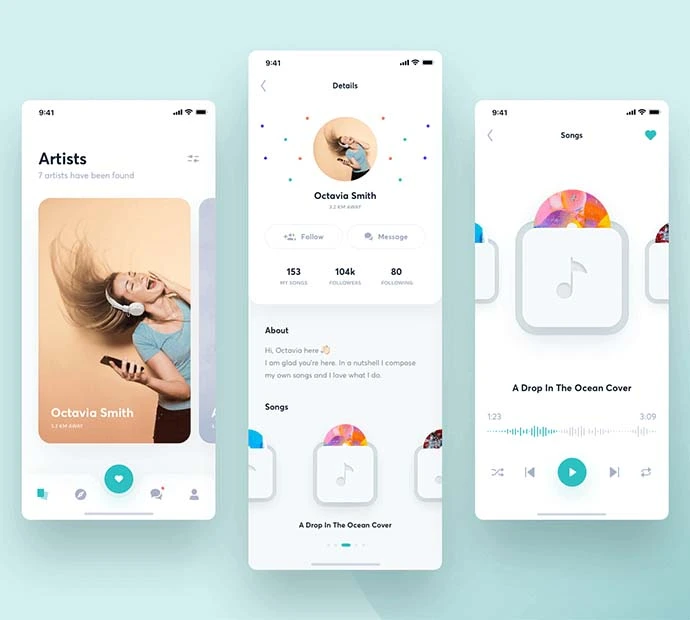 Music app user interface design showcased in a graphic portfolio.