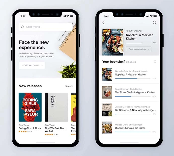 Two iPhones featuring the latest Google Books application design.