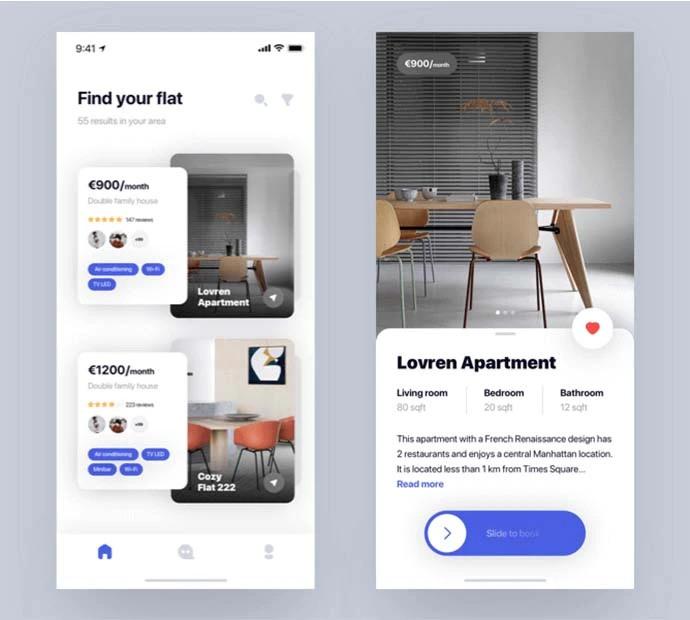 App interface showcasing the home page on a screen.