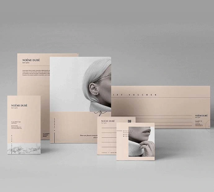 Stationery featuring a woman's face, showcasing graphic design skills.