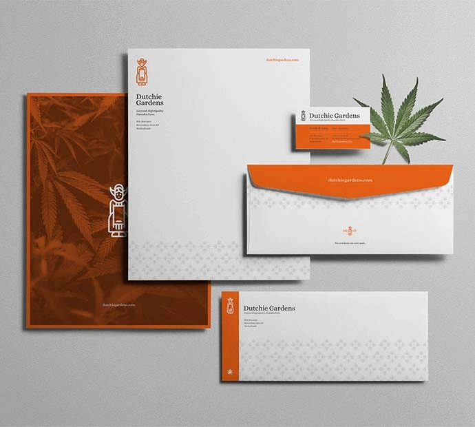 Cannabis company stationery design showcasing professional graphic design elements.