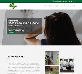 Website design showcasing a pest control company's branding and services in a professional layout.